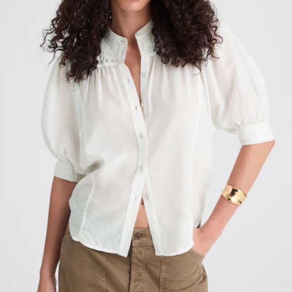 Madewell Tops - MADEWELL Puff-Sleeve Band-Collar Shirt